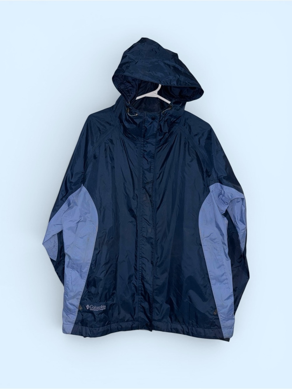 Columbia Hooded Windbreaker Packable Jacket - Navy & Light Periwinkle XL